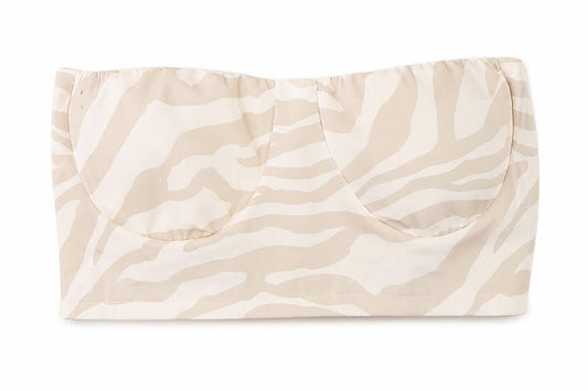 Boohoo Womens Beige Animal Print Polyester Cropped Tank Size 10 Off the Shoulder - Zebra Print