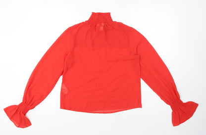 Monki Womens Red Polyester Basic Blouse Size XS High Neck