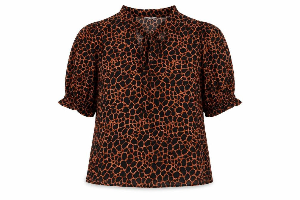 LOSTSTOCK Womens Black Animal Print Polyester Basic Blouse Size L V-Neck - Leopard print