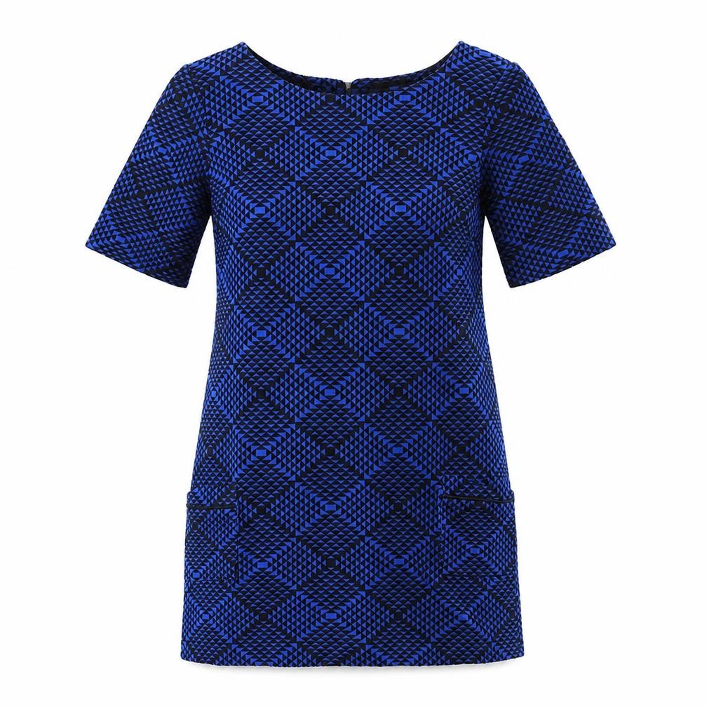 Wallis Womens Blue Geometric Polyester Mini Size S Round Neck Zip