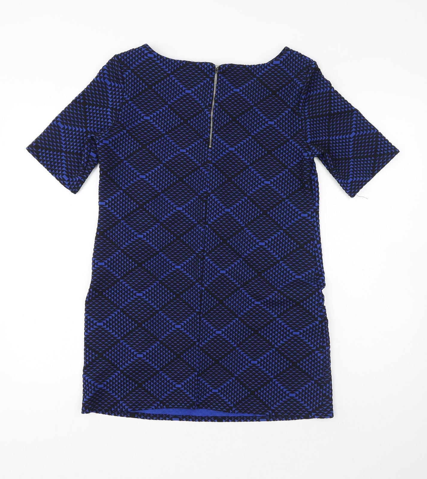 Wallis Womens Blue Geometric Polyester Mini Size S Round Neck Zip