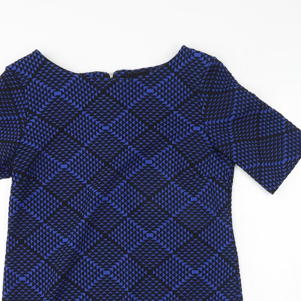 Wallis Womens Blue Geometric Polyester Mini Size S Round Neck Zip