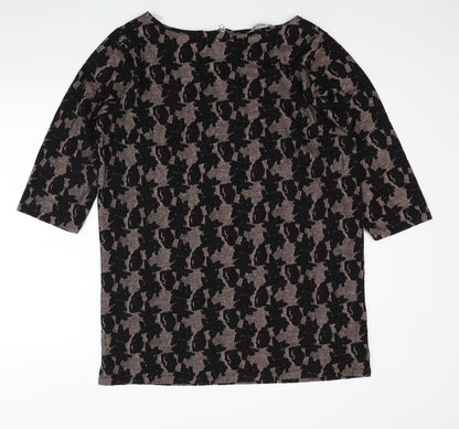 Nutmeg Womens Black Geometric Polyester Tunic Blouse Size 12 Boat Neck