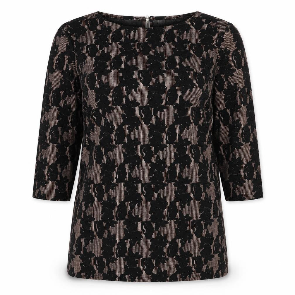 Nutmeg Womens Black Geometric Polyester Tunic Blouse Size 12 Boat Neck