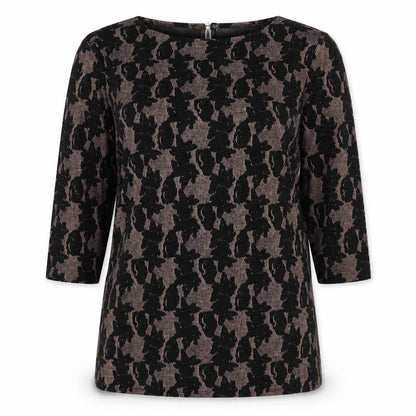 Nutmeg Womens Black Geometric Polyester Tunic Blouse Size 12 Boat Neck