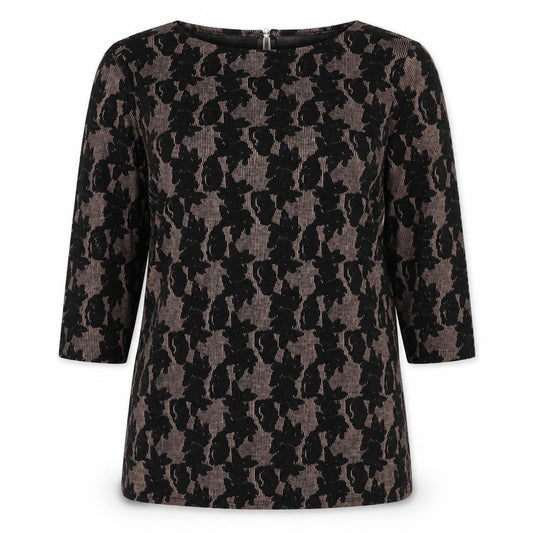 Nutmeg Womens Black Geometric Polyester Tunic Blouse Size 12 Boat Neck