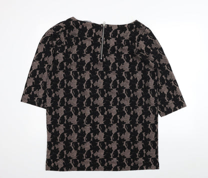 Nutmeg Womens Black Geometric Polyester Tunic Blouse Size 12 Boat Neck