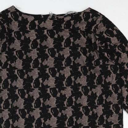 Nutmeg Womens Black Geometric Polyester Tunic Blouse Size 12 Boat Neck