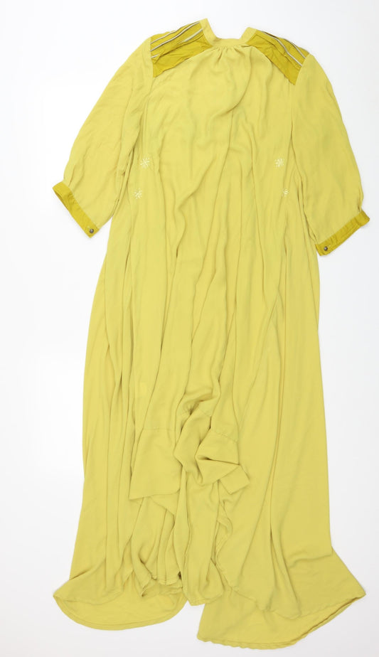 Ethanic Womens Yellow Polyester Maxi Size S Round Neck Button