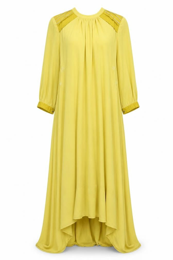 Ethanic Womens Yellow Polyester Maxi Size S Round Neck Button