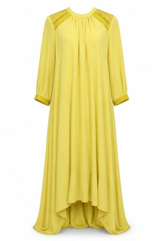 Ethanic Womens Yellow Polyester Maxi Size S Round Neck Button