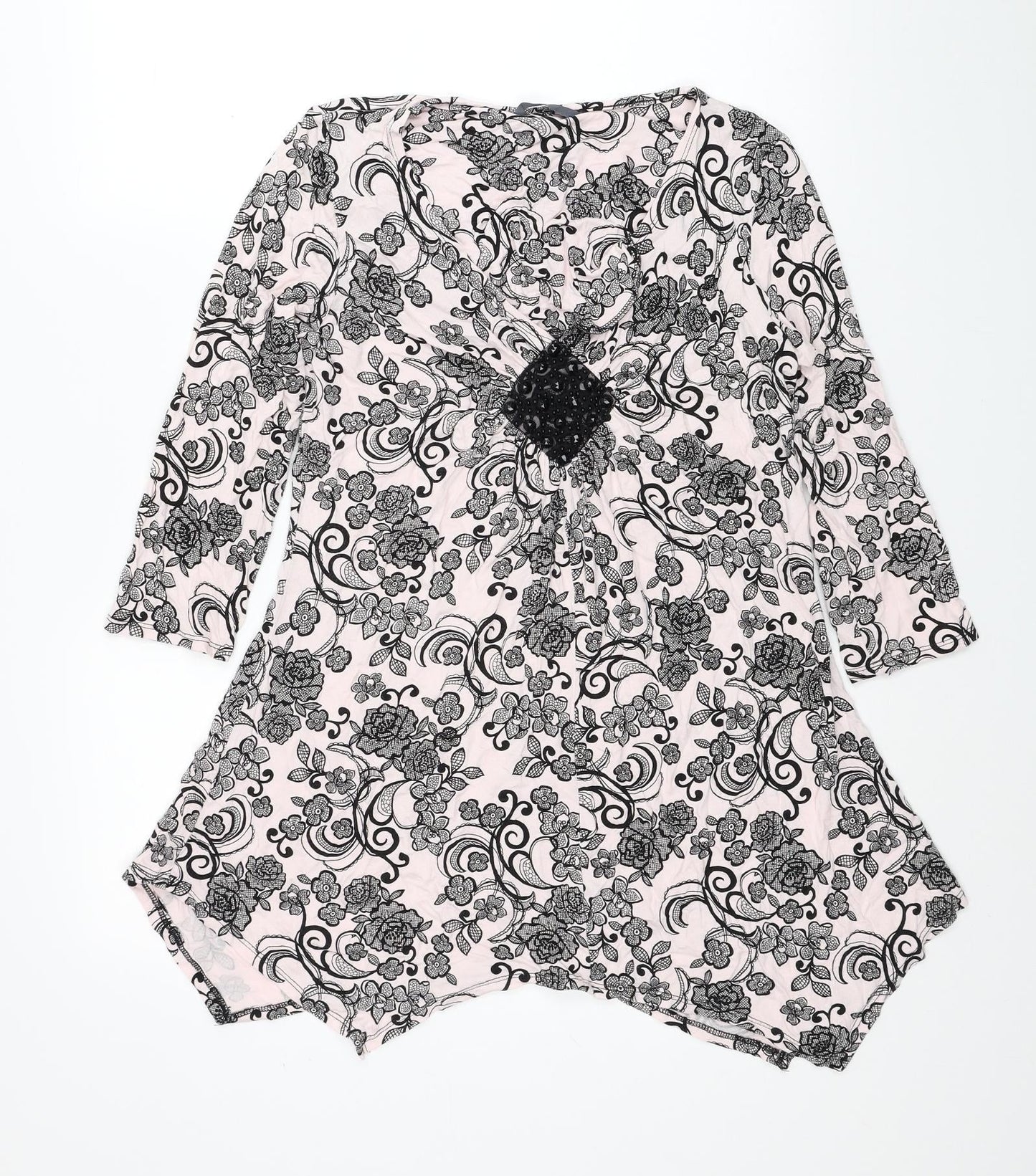 BHS Womens Pink Paisley Viscose Basic Blouse Size 14 V-Neck