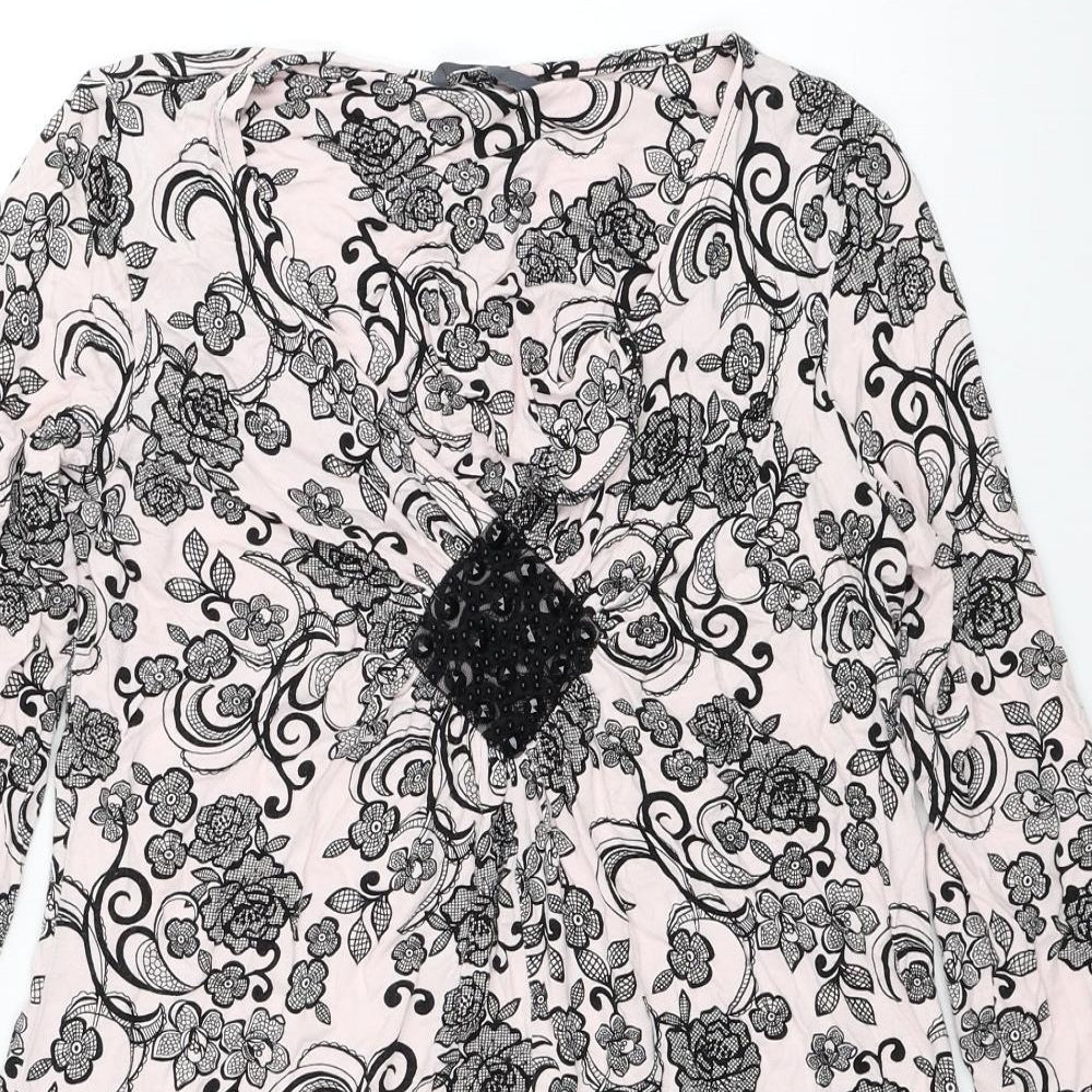 BHS Womens Pink Paisley Viscose Basic Blouse Size 14 V-Neck