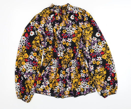 Outrageous Womens Multicoloured Floral Polyester Tunic Blouse Size 12 Round Neck