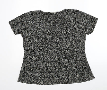 Marks & Spencer Womens Black Geometric Polyester Basic T-Shirt Size 12 Round Neck