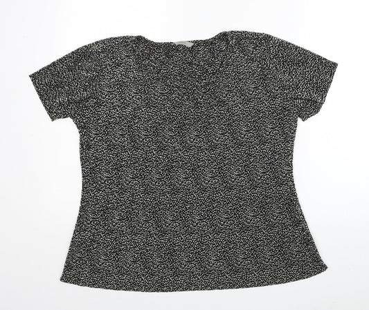 Marks and Spencer Womens Black Geometric Polyester Basic T-Shirt Size 12 Round Neck