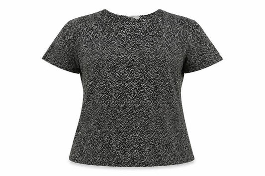 Marks and Spencer Womens Black Geometric Polyester Basic T-Shirt Size 12 Round Neck