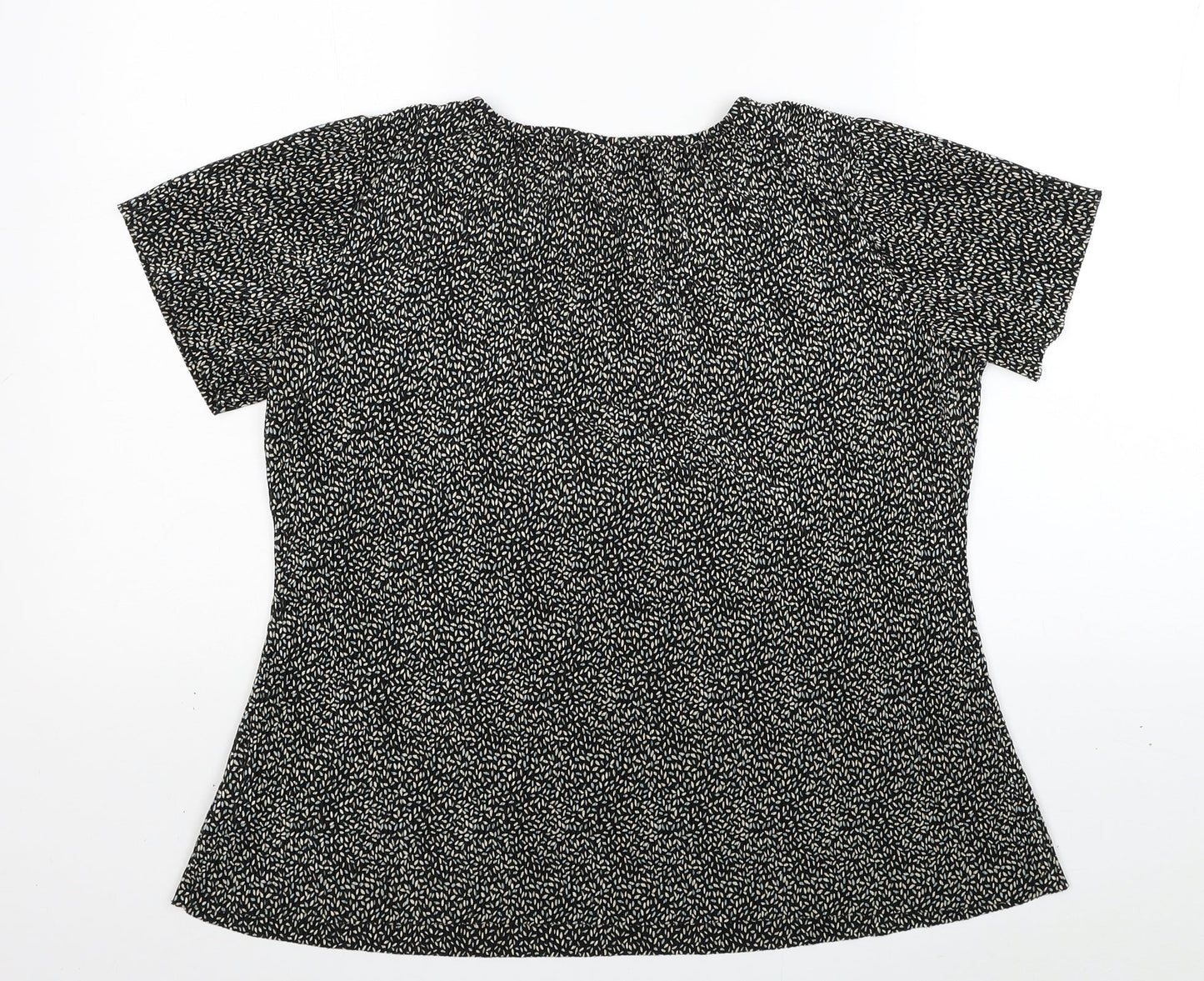 Marks and Spencer Womens Black Geometric Polyester Basic T-Shirt Size 12 Round Neck