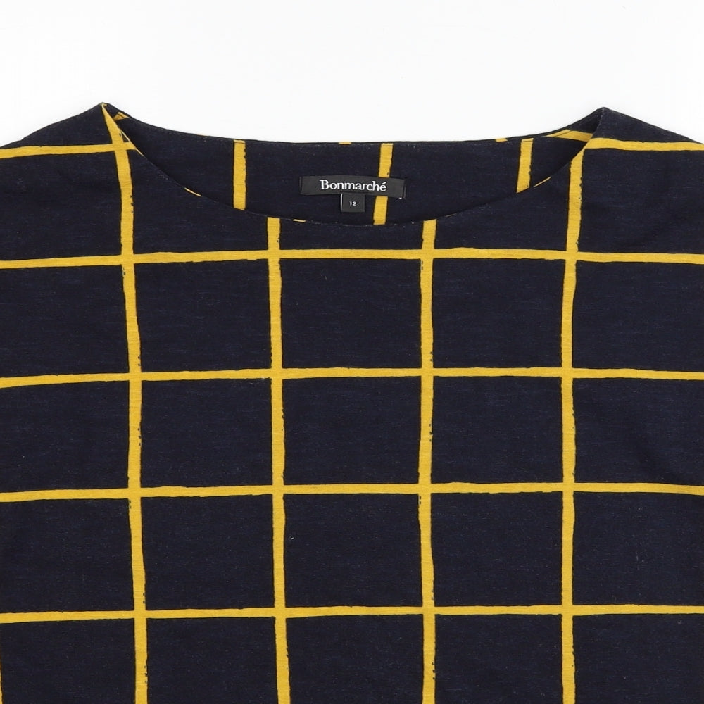 Bonmarché Womens Blue Geometric Polyester Basic Blouse Size 12 Round Neck
