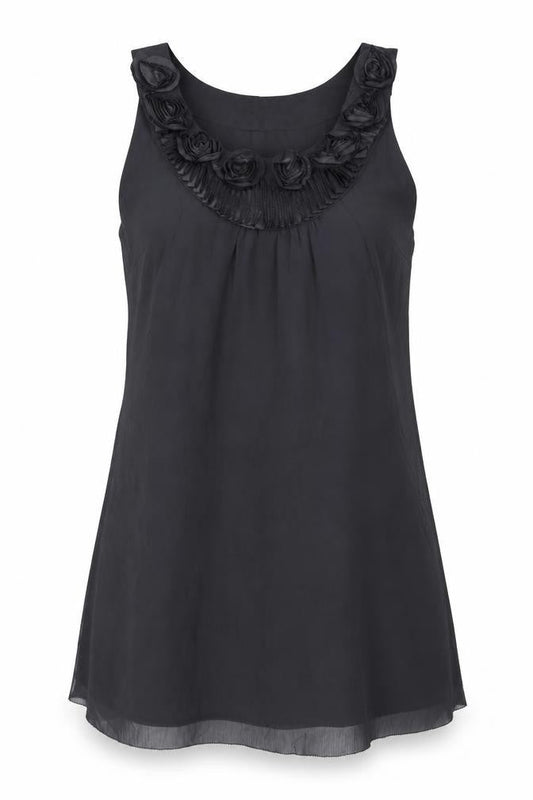 Kaliko Womens Grey Polyester A-Line Size 12 Round Neck Button - Roses