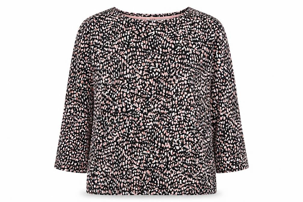 M&Co Womens Black Geometric Cotton Basic Blouse Size 12 Round Neck