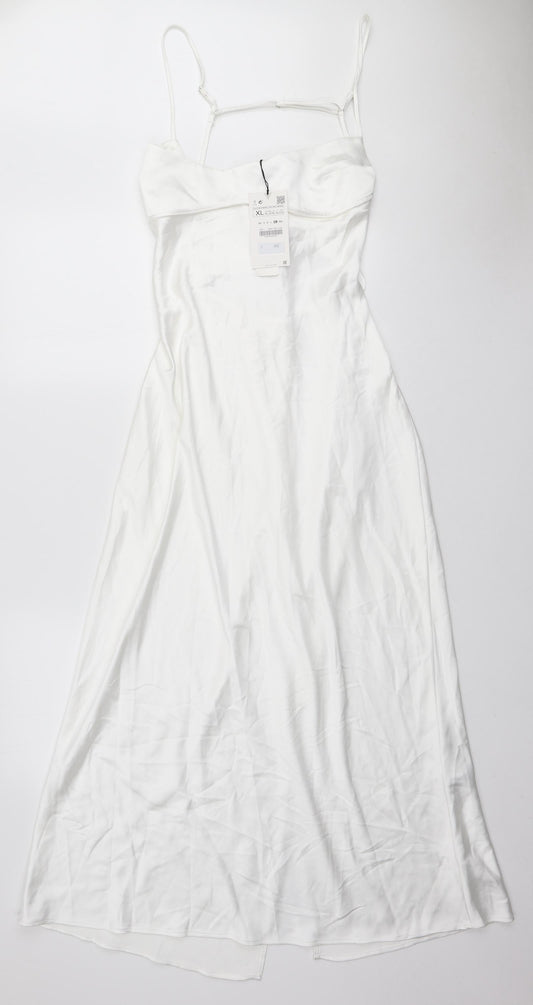 Zara Womens White Polyester Slip Dress Size XL Square Neck Zip