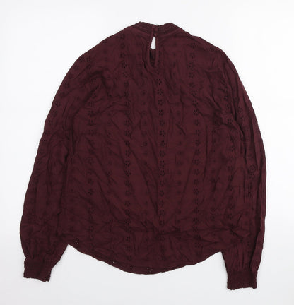 H&M Womens Purple Geometric Viscose Basic Blouse Size 10 Mock Neck