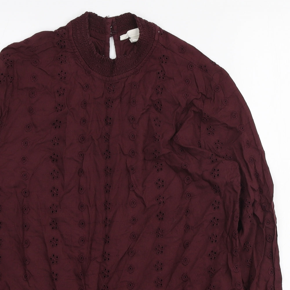 H&M Womens Purple Geometric Viscose Basic Blouse Size 10 Mock Neck