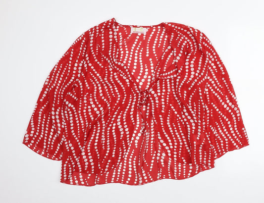Riddell Womens Red Geometric Polyester Basic Blouse Size 18 V-Neck