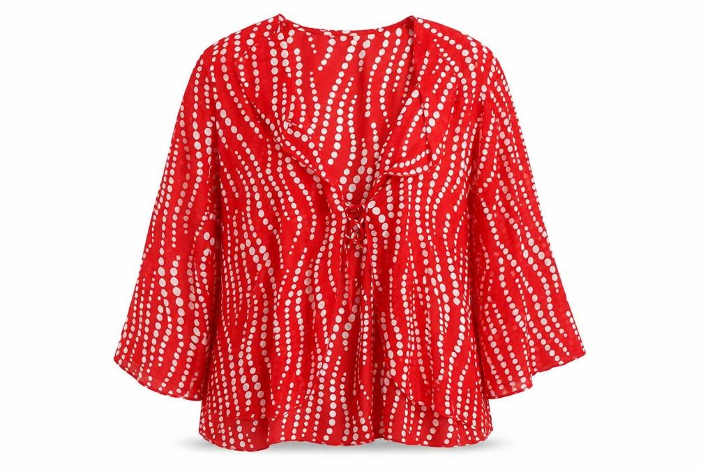 Riddell Womens Red Geometric Polyester Basic Blouse Size 18 V-Neck