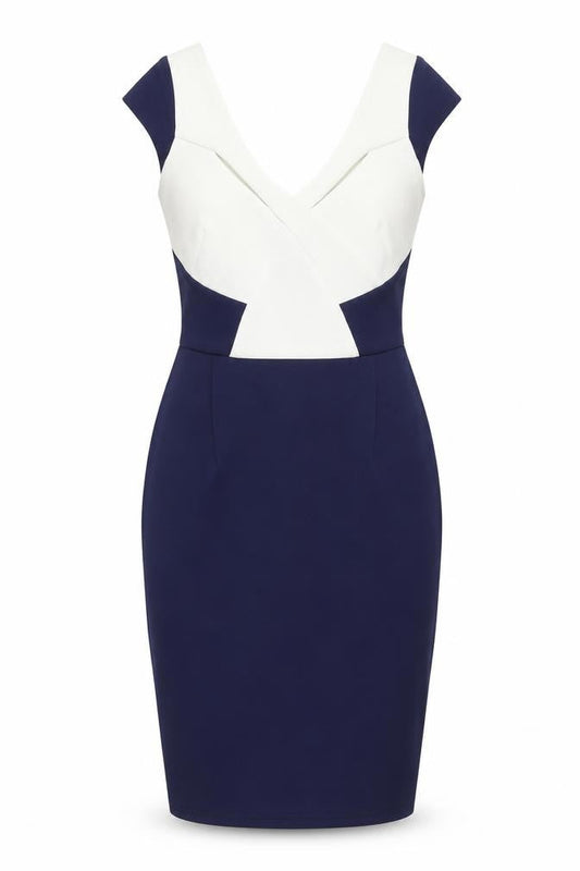 Lipsy Womens Blue Colourblock Polyester Bodycon Size 8 V-Neck Zip