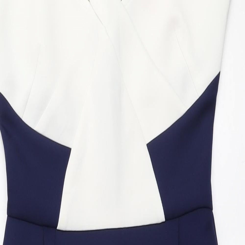 Lipsy Womens Blue Colourblock Polyester Bodycon Size 8 V-Neck Zip