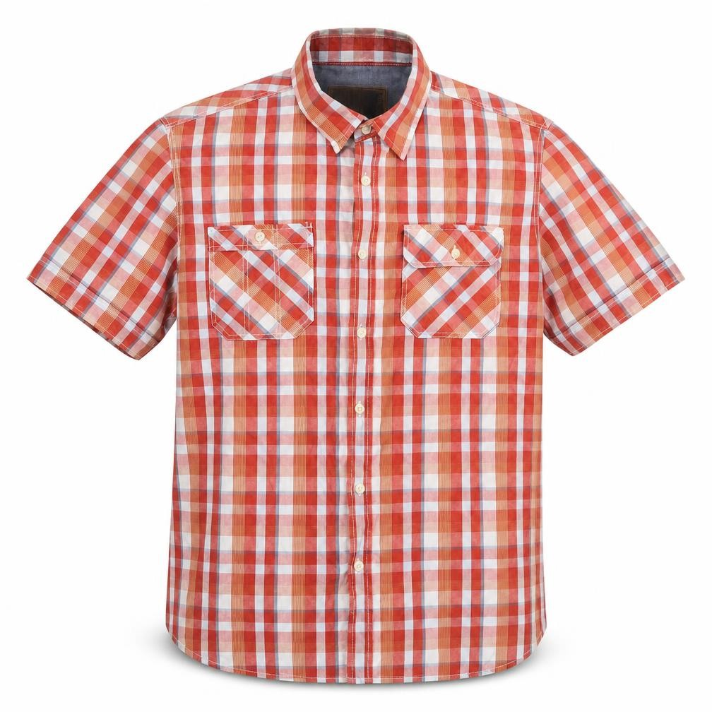 Marks & Spencer Mens Orange Plaid Cotton Button-Up Size L Collared Button