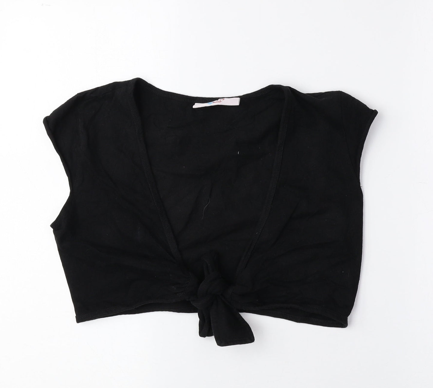 Beach Time Womens Black V-Neck Cotton Cardigan Jumper Size 10 - Cropped, Tie