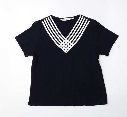 EWM Womens Blue Viscose Basic Blouse Size M V-Neck