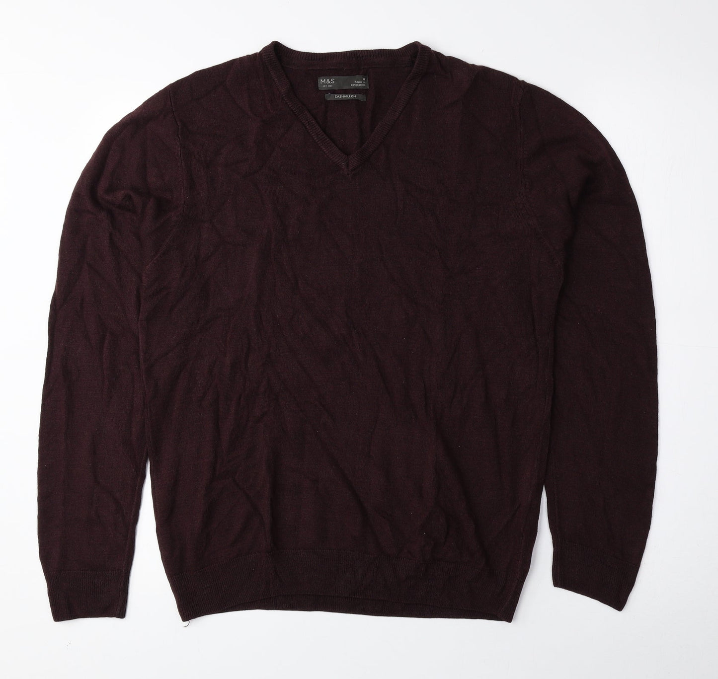 Marks and Spencer Mens Purple V-Neck Acrylic Pullover Jumper Size M