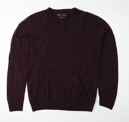 Marks & Spencer Mens Purple V-Neck Acrylic Pullover Jumper Size M