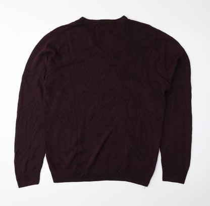 Marks & Spencer Mens Purple V-Neck Acrylic Pullover Jumper Size M