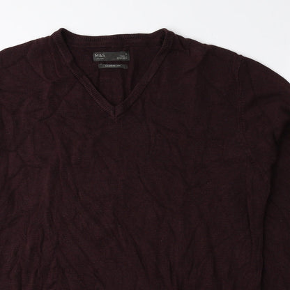 Marks & Spencer Mens Purple V-Neck Acrylic Pullover Jumper Size M