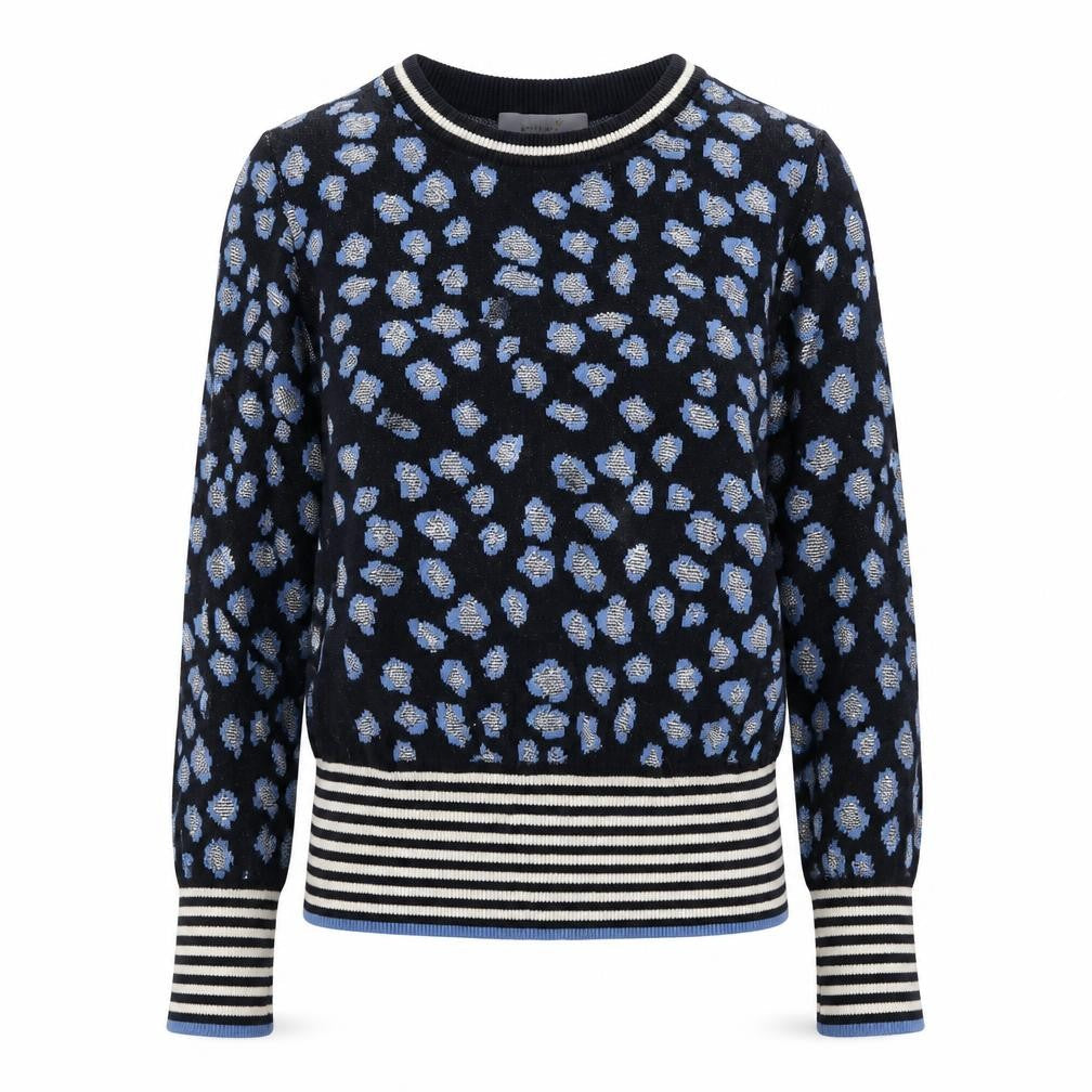 Per Una Womens Blue Round Neck Geometric Viscose Pullover Jumper Size 10
