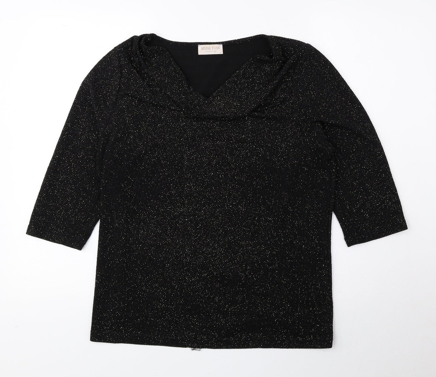 Anna Rose Womens Black Polyester Basic Blouse Size L Cowl Neck