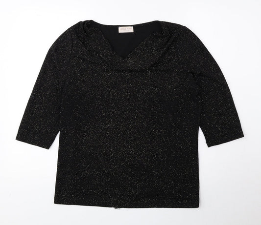 Anna Rose Womens Black Polyester Basic Blouse Size L Cowl Neck