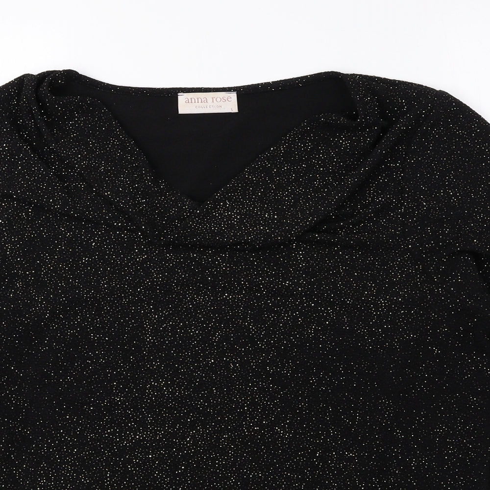 Anna Rose Womens Black Polyester Basic Blouse Size L Cowl Neck