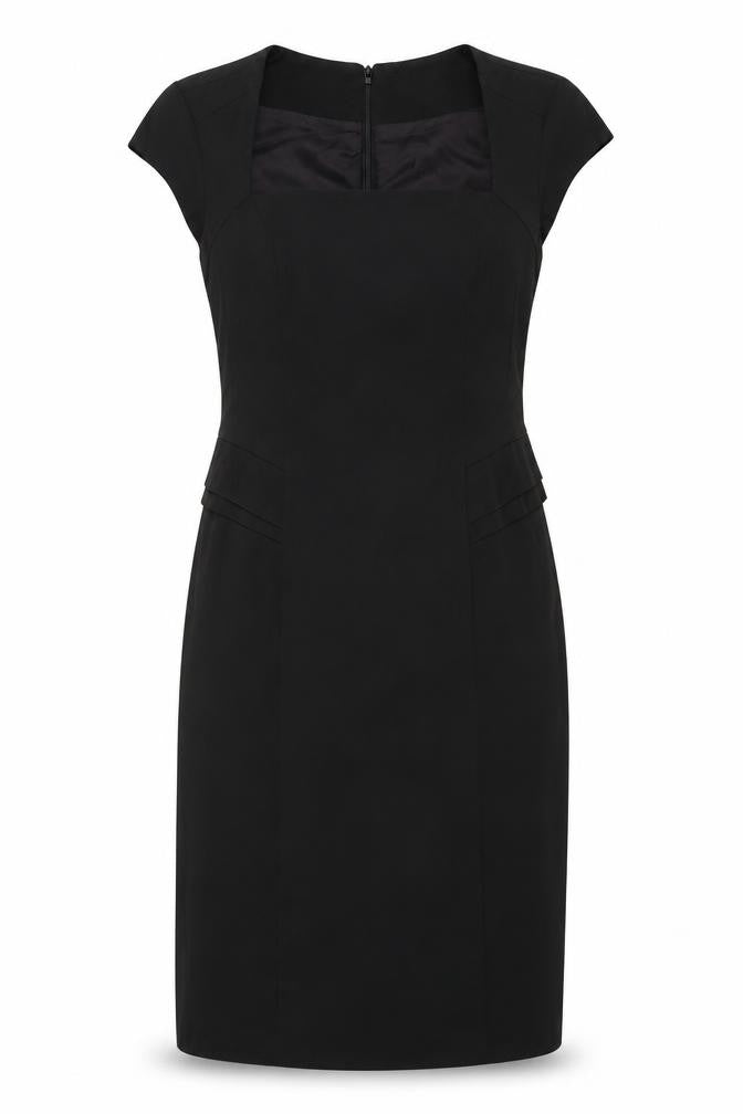 Warehouse Womens Black Polyester Sheath Size 14 Square Neck Zip