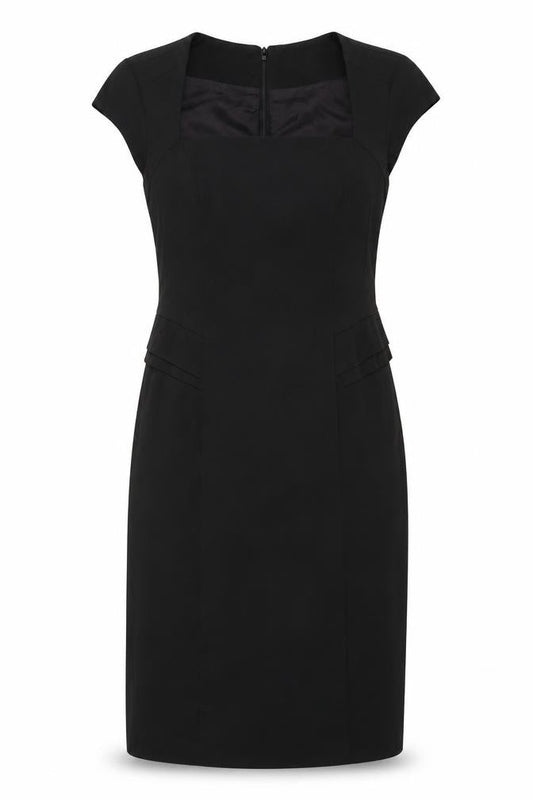 Warehouse Womens Black Polyester Sheath Size 14 Square Neck Zip