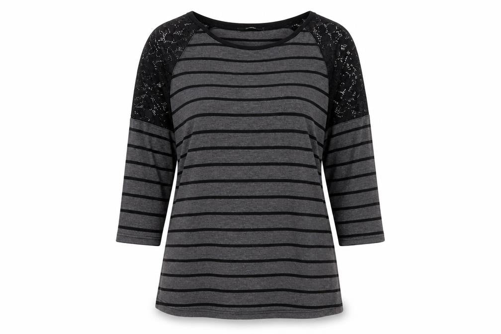 George Womens Grey Striped Polyester Basic Blouse Size 12 Round Neck - Lace Detail