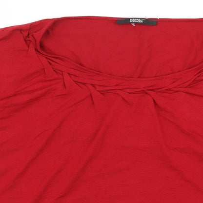 Marks & Spencer Womens Red Viscose Basic Blouse Size 10 Round Neck