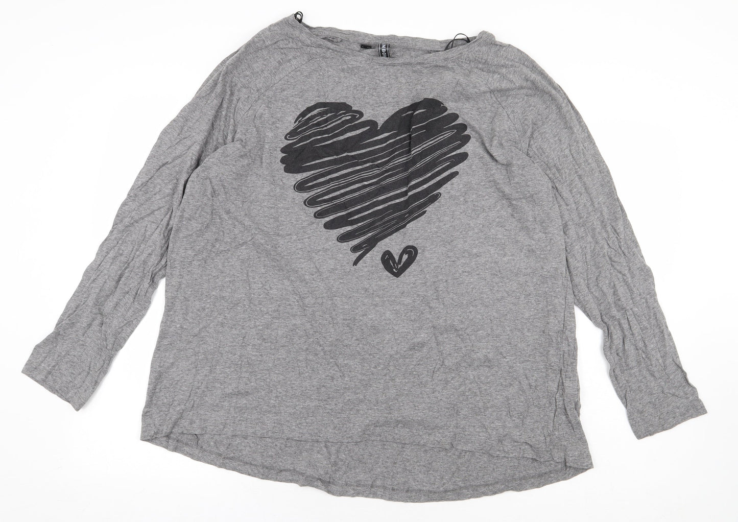 Rainbow Womens Grey Cotton Basic T-Shirt Size XL Round Neck - Love Heart Print