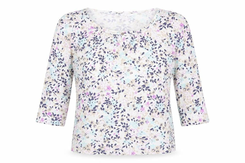 Bonmarché Womens Multicoloured Floral 100% Cotton Basic Blouse Size M Round Neck