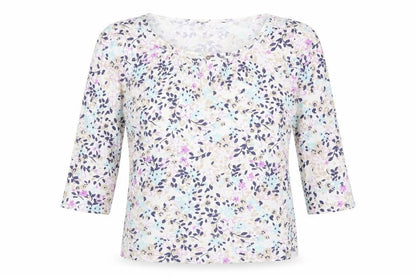 Bonmarché Womens Multicoloured Floral 100% Cotton Basic Blouse Size M Round Neck